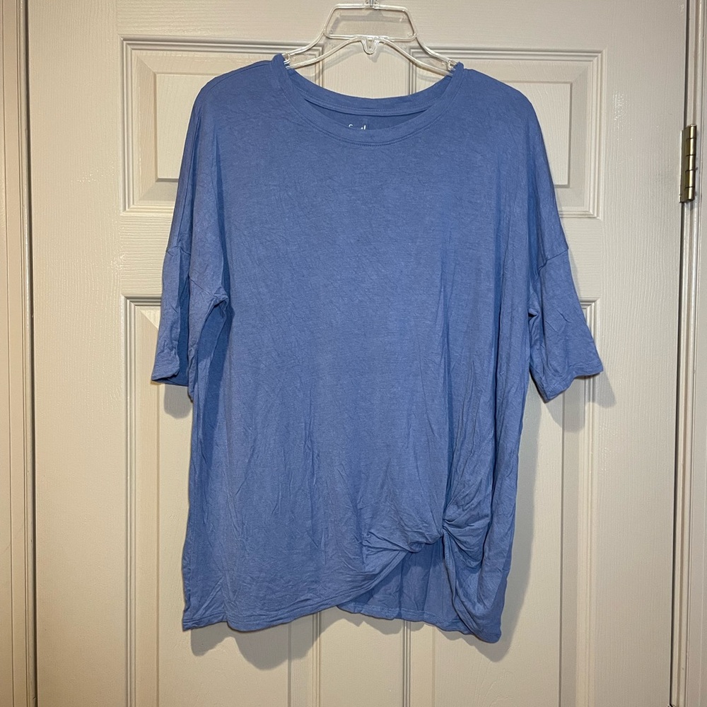 Sweet Tea’s Blue Women’s Scoop Neck Drop‎ Shoulder Top, Twist Hem, Size XL